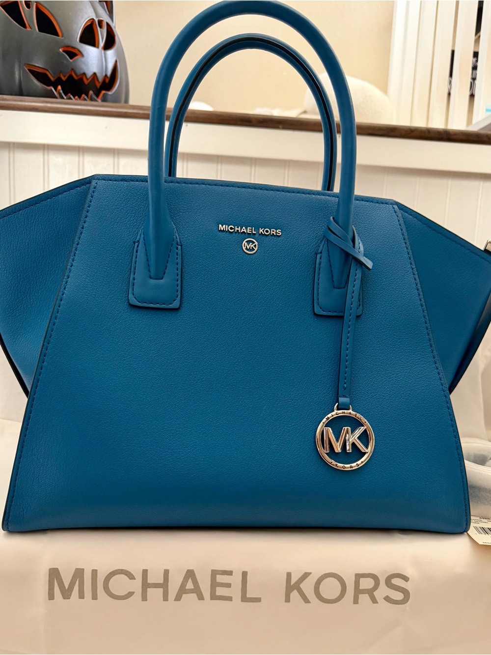 Michael Kors Large Avril Blue Lagoon Satchel Leather Handbag - EXCOND, dust bag